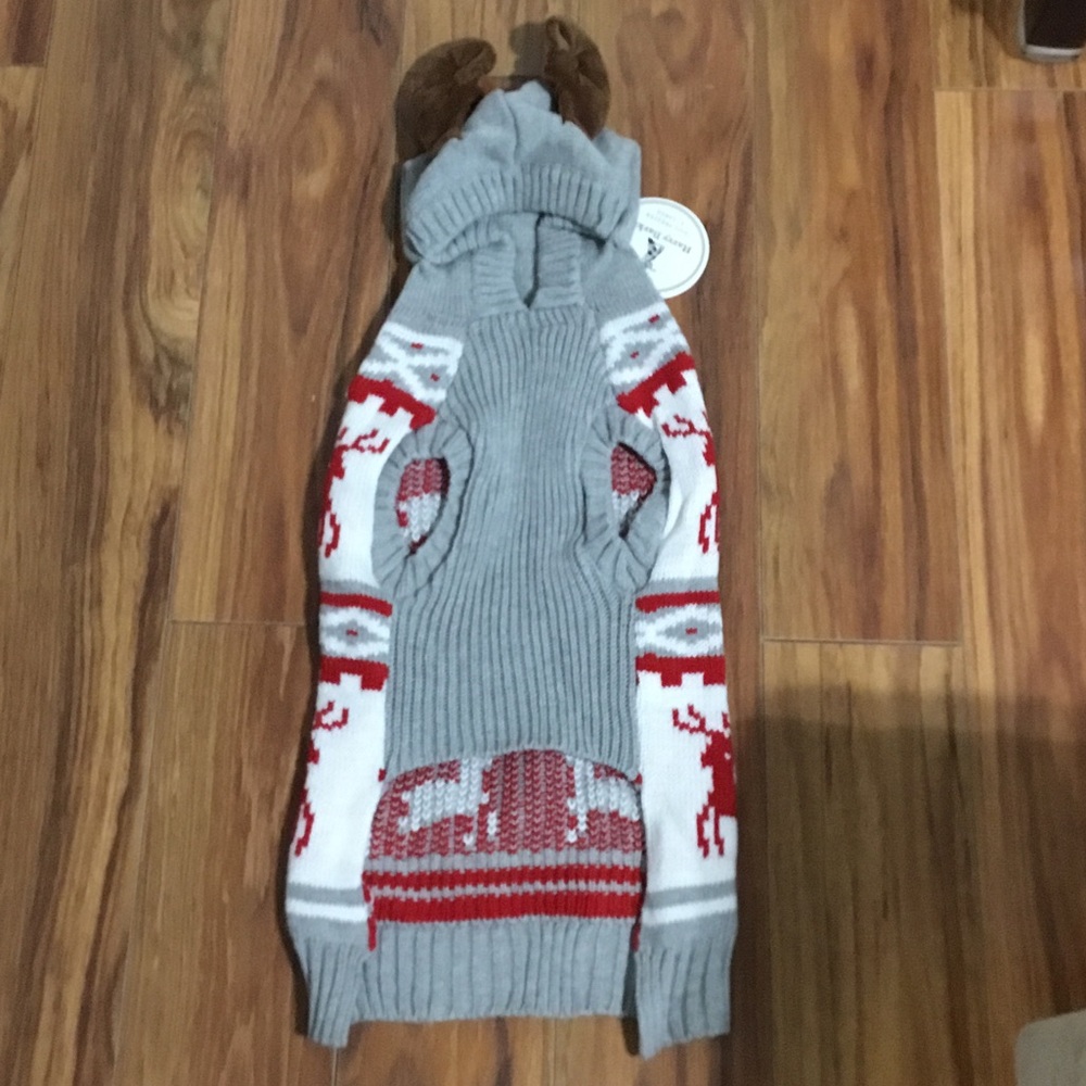 Harry Barker Red, White & Gray Holiday Dog Sweater W/Hoodie, Size XL, NWT.